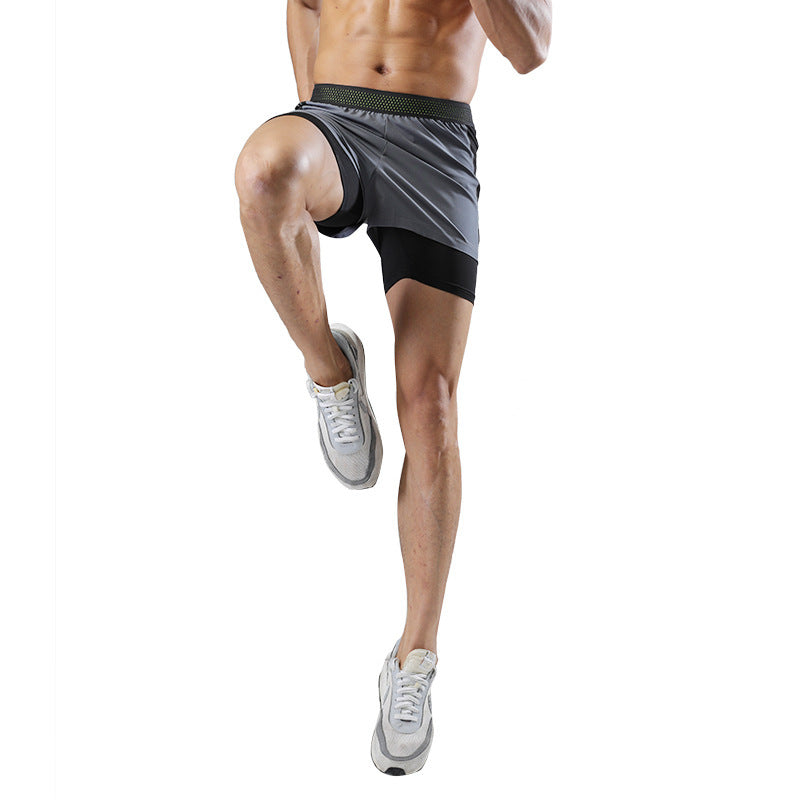 Lined Anti-glare Fitness Shorts Running Training Sports Pants Men